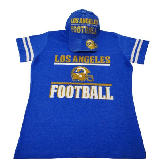 Los Angeles Football V Neck Tee with Crystals & Shiny Lettering. - Picture 9 of 10